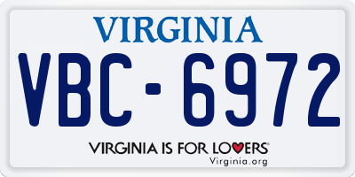 VA license plate VBC6972