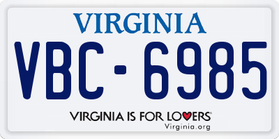 VA license plate VBC6985