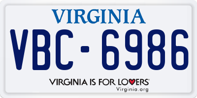 VA license plate VBC6986