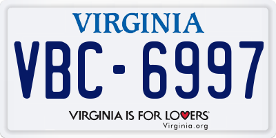 VA license plate VBC6997
