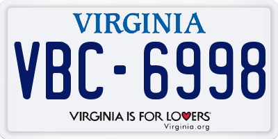 VA license plate VBC6998