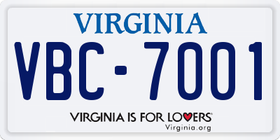 VA license plate VBC7001