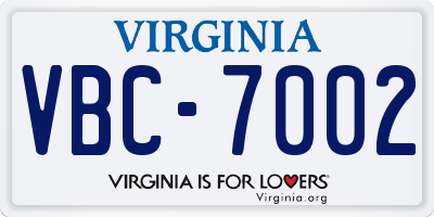 VA license plate VBC7002