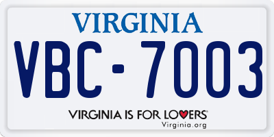 VA license plate VBC7003