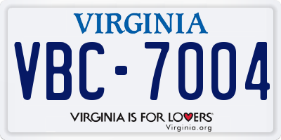 VA license plate VBC7004