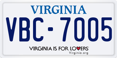 VA license plate VBC7005