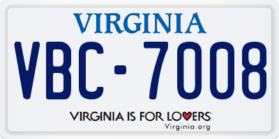 VA license plate VBC7008