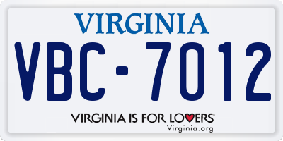 VA license plate VBC7012