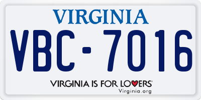 VA license plate VBC7016