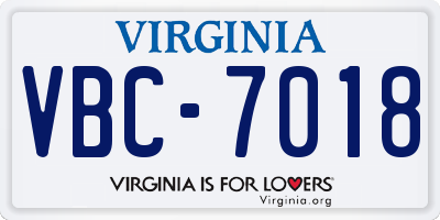 VA license plate VBC7018