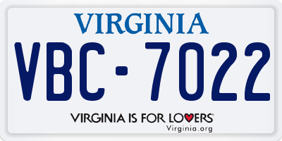 VA license plate VBC7022