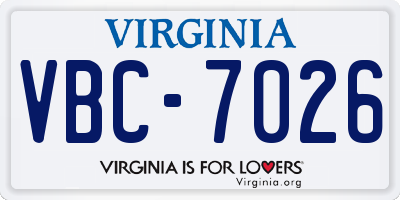 VA license plate VBC7026