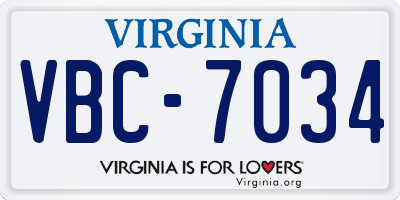 VA license plate VBC7034