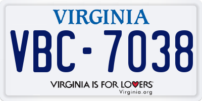VA license plate VBC7038