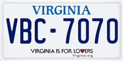 VA license plate VBC7070