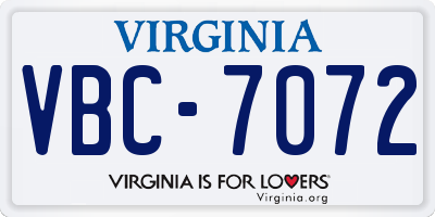 VA license plate VBC7072