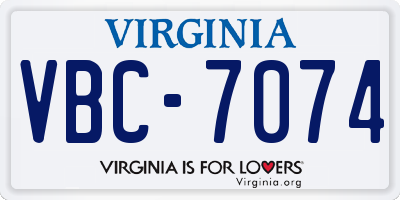 VA license plate VBC7074