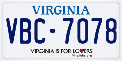 VA license plate VBC7078