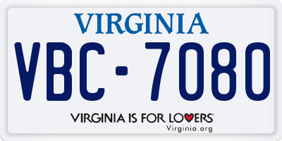 VA license plate VBC7080