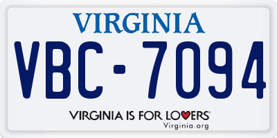 VA license plate VBC7094