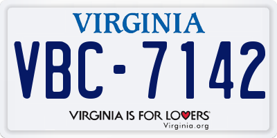 VA license plate VBC7142
