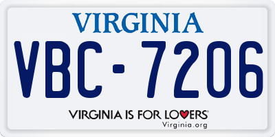 VA license plate VBC7206