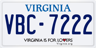 VA license plate VBC7222