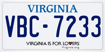VA license plate VBC7233