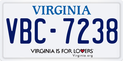 VA license plate VBC7238