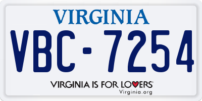 VA license plate VBC7254