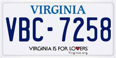 VA license plate VBC7258