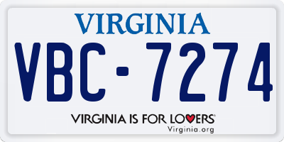 VA license plate VBC7274
