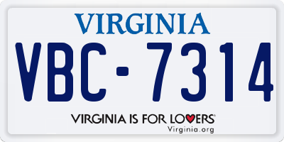 VA license plate VBC7314