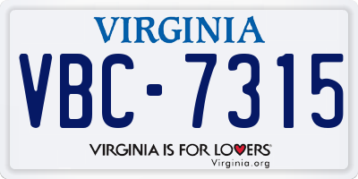 VA license plate VBC7315