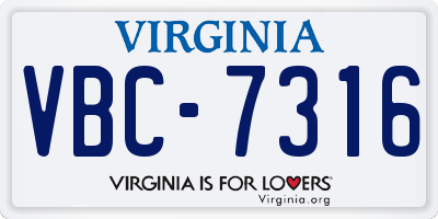 VA license plate VBC7316