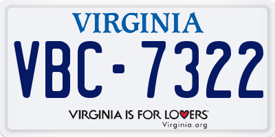 VA license plate VBC7322