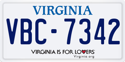 VA license plate VBC7342