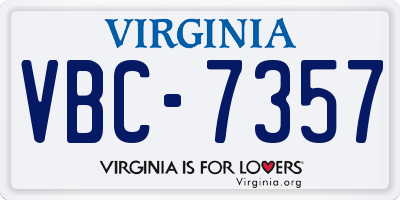 VA license plate VBC7357
