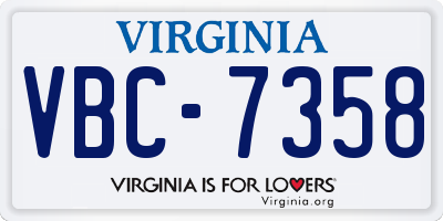 VA license plate VBC7358