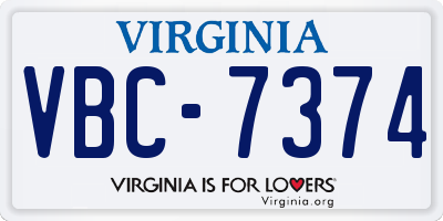 VA license plate VBC7374
