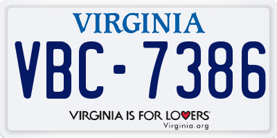 VA license plate VBC7386