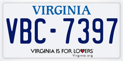 VA license plate VBC7397