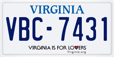 VA license plate VBC7431