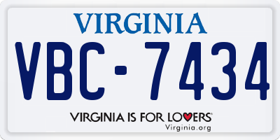 VA license plate VBC7434