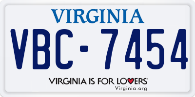 VA license plate VBC7454
