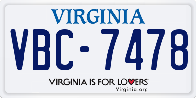 VA license plate VBC7478