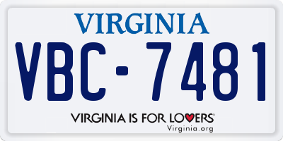 VA license plate VBC7481
