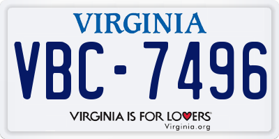 VA license plate VBC7496