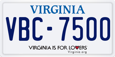 VA license plate VBC7500