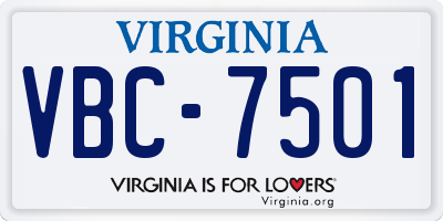 VA license plate VBC7501